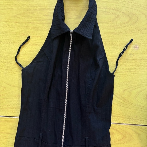 Vintage y2k 90 zip up halter jumpsuit black flared ACCEPTING OFFERS - Picture 3 of 7